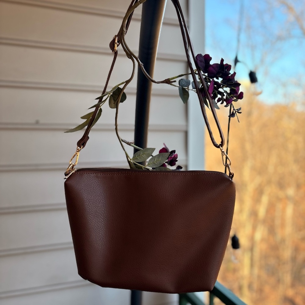 Mia K Collection Hobo Crossbody | Brown | Minimal & Versatile | Like-New - Picture 1 of 12